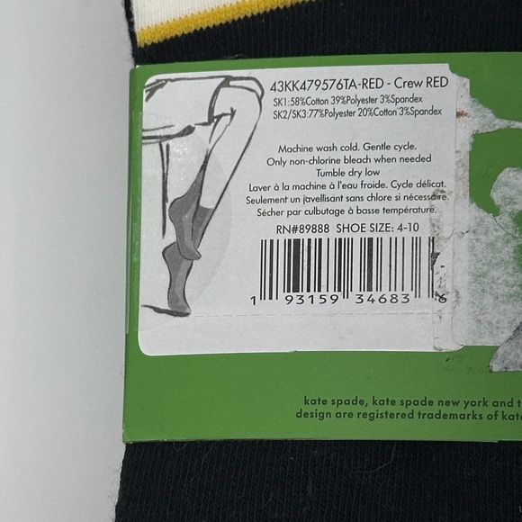 Kate Spade Red Elephant Design, black w/spade, b & w striped Crew Socks - Picture 3 of 5